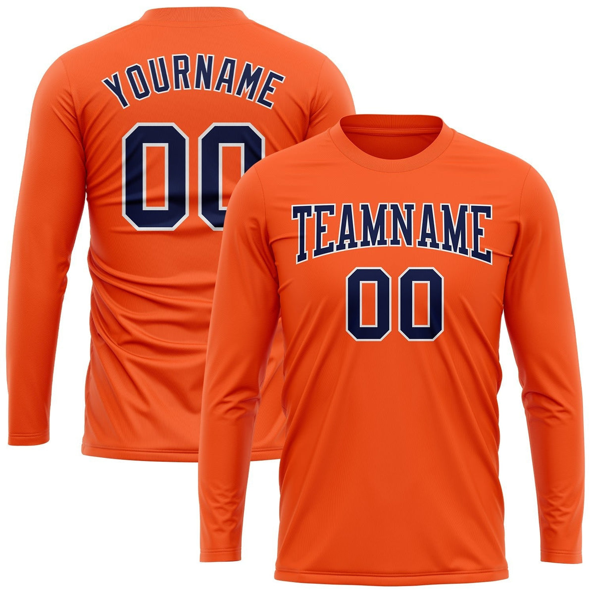 Custom Orange Navy-White Long Sleeve Performance T-Shirt photo 2
