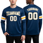 Custom Navy White-Gold Long Sleeve Performance Salute To Service T-Shirt worn front and back
