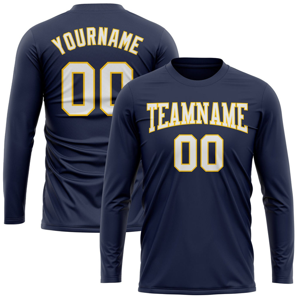 Custom Navy White-Gold Long Sleeve Performance Salute To Service T-Shirt photo 2