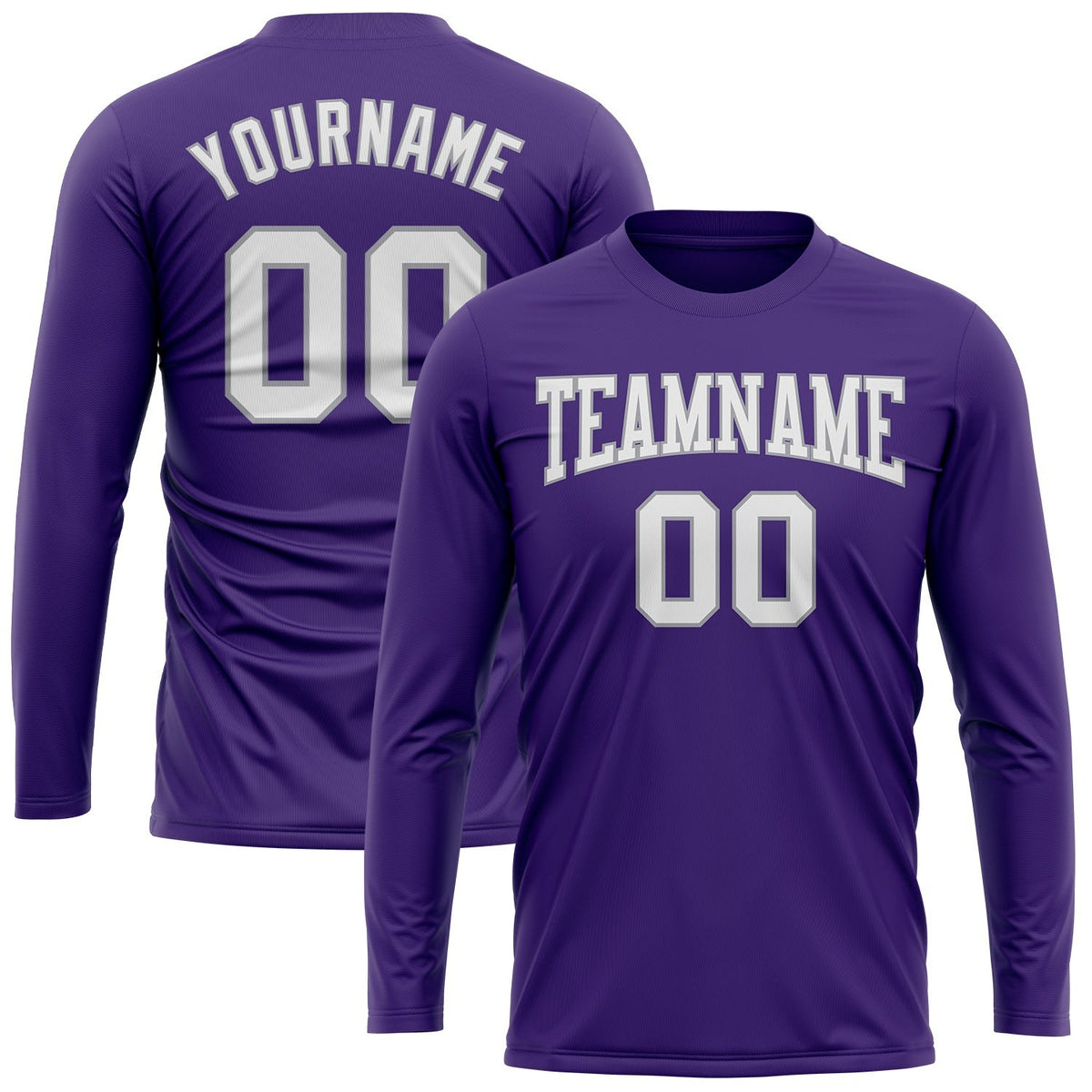 Custom Purple White-Gray Long Sleeve Performance T-Shirt photo 2