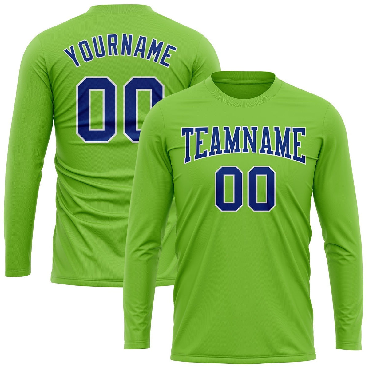 Custom Neon Green Royal-White Long Sleeve Performance T-Shirt photo 2