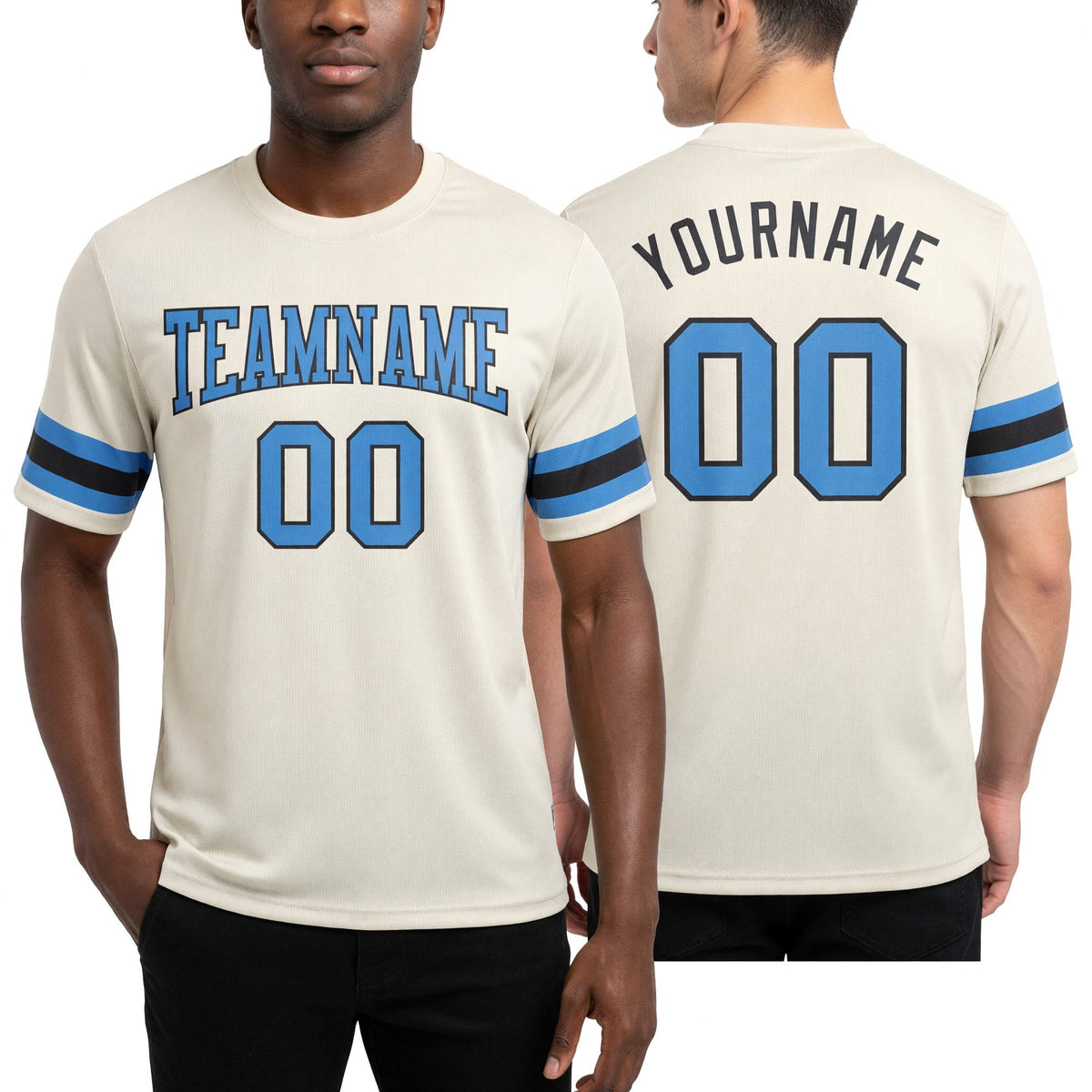 Custom Cream Light Blue-Steel Gray Long Sleeve Performance T-Shirt worn front and back