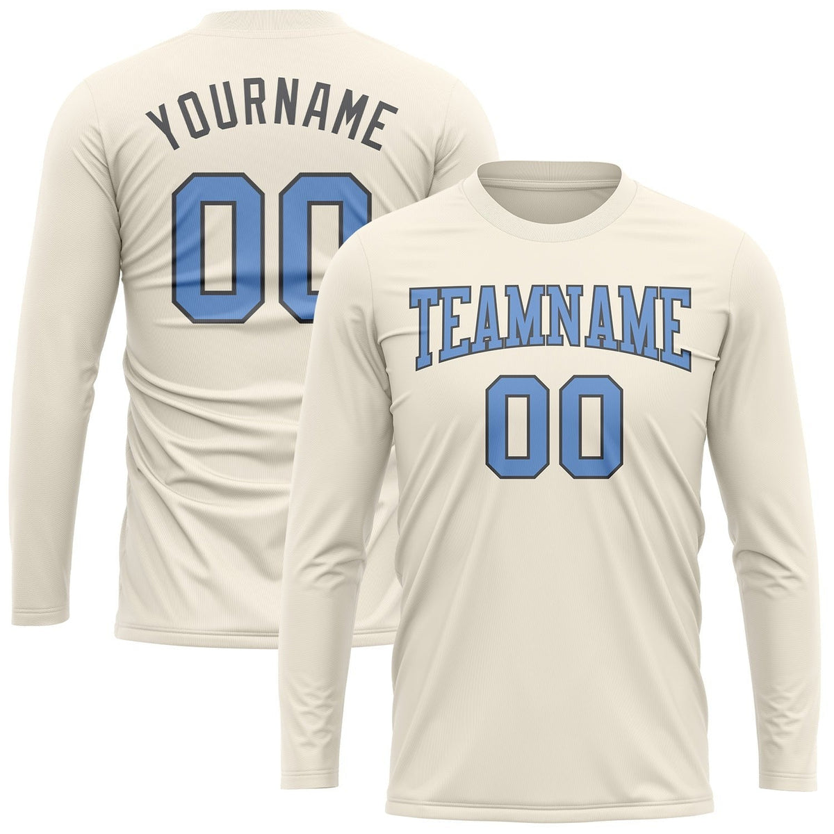 Custom Cream Light Blue-Steel Gray Long Sleeve Performance T-Shirt photo 2