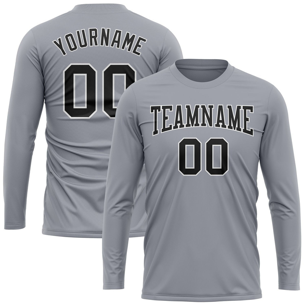 Custom Gray Black-White Long Sleeve Performance T-Shirt photo 2