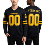 Custom Black Gold Long Sleeve Authentic Football Jersey worn front and back