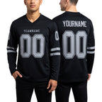 Custom Black Gray Long Sleeve Authentic Football Jersey worn front and back