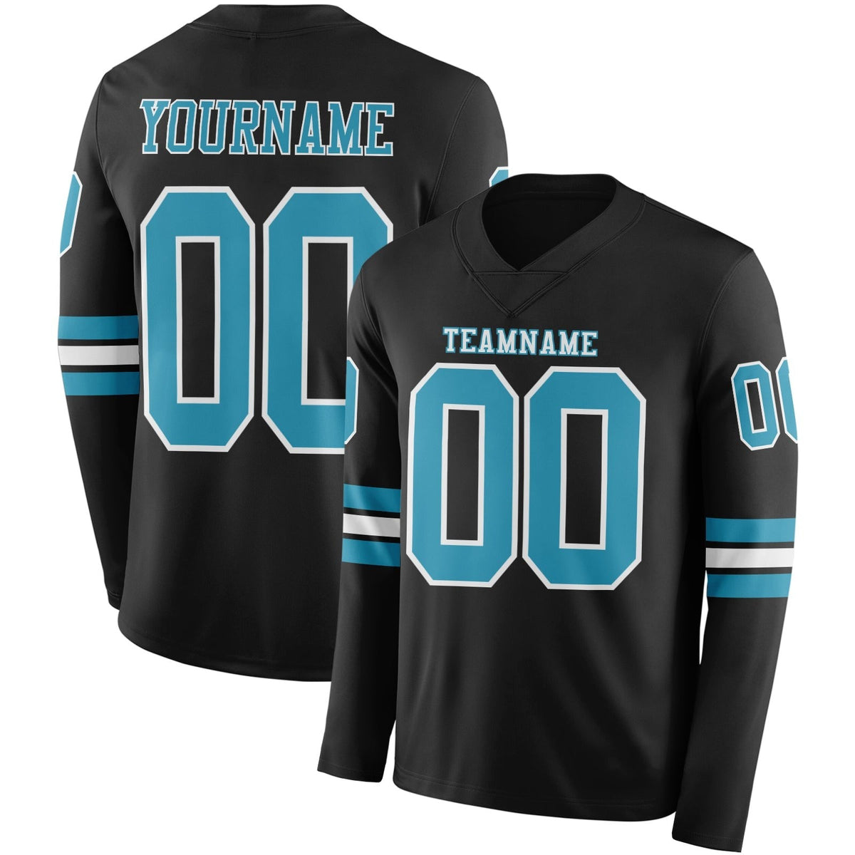 Custom Black Panther Blue-White Long Sleeve Authentic Football Jersey