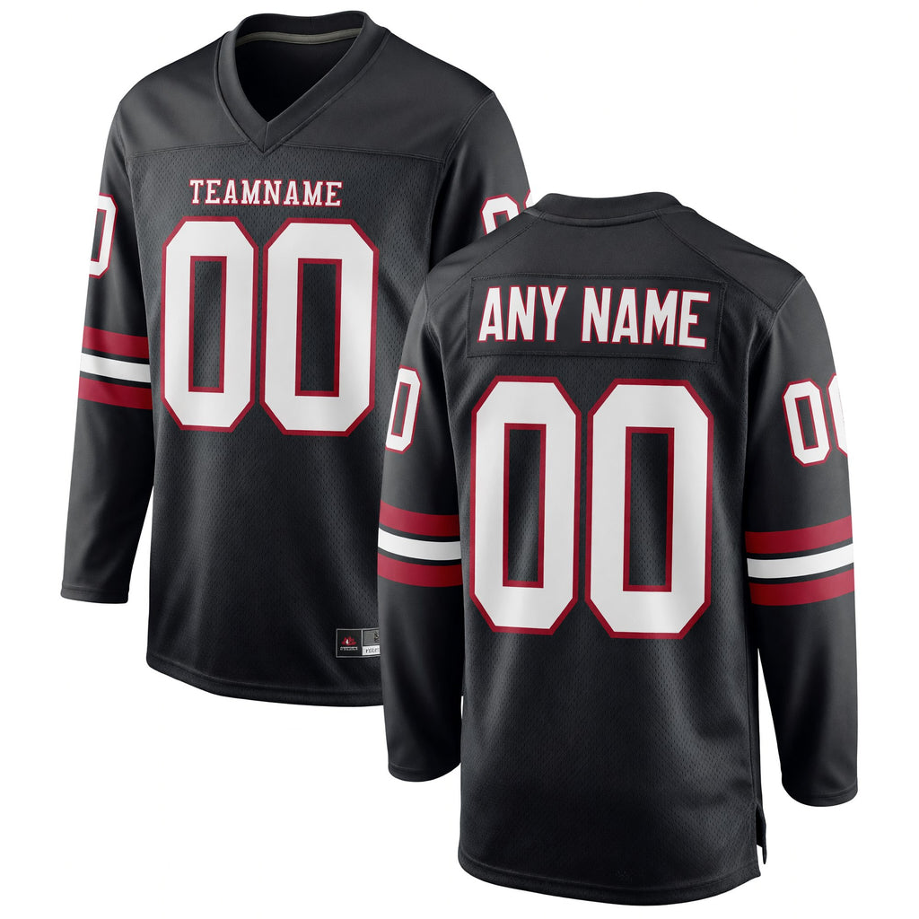 Custom Black White-Cardinal Long Sleeve Authentic Football Jersey