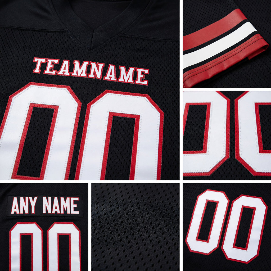 Custom Black White-Cardinal Long Sleeve Authentic Football Jersey detail