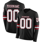 Custom Black White-Cardinal Long Sleeve Authentic Football Jersey photo 1