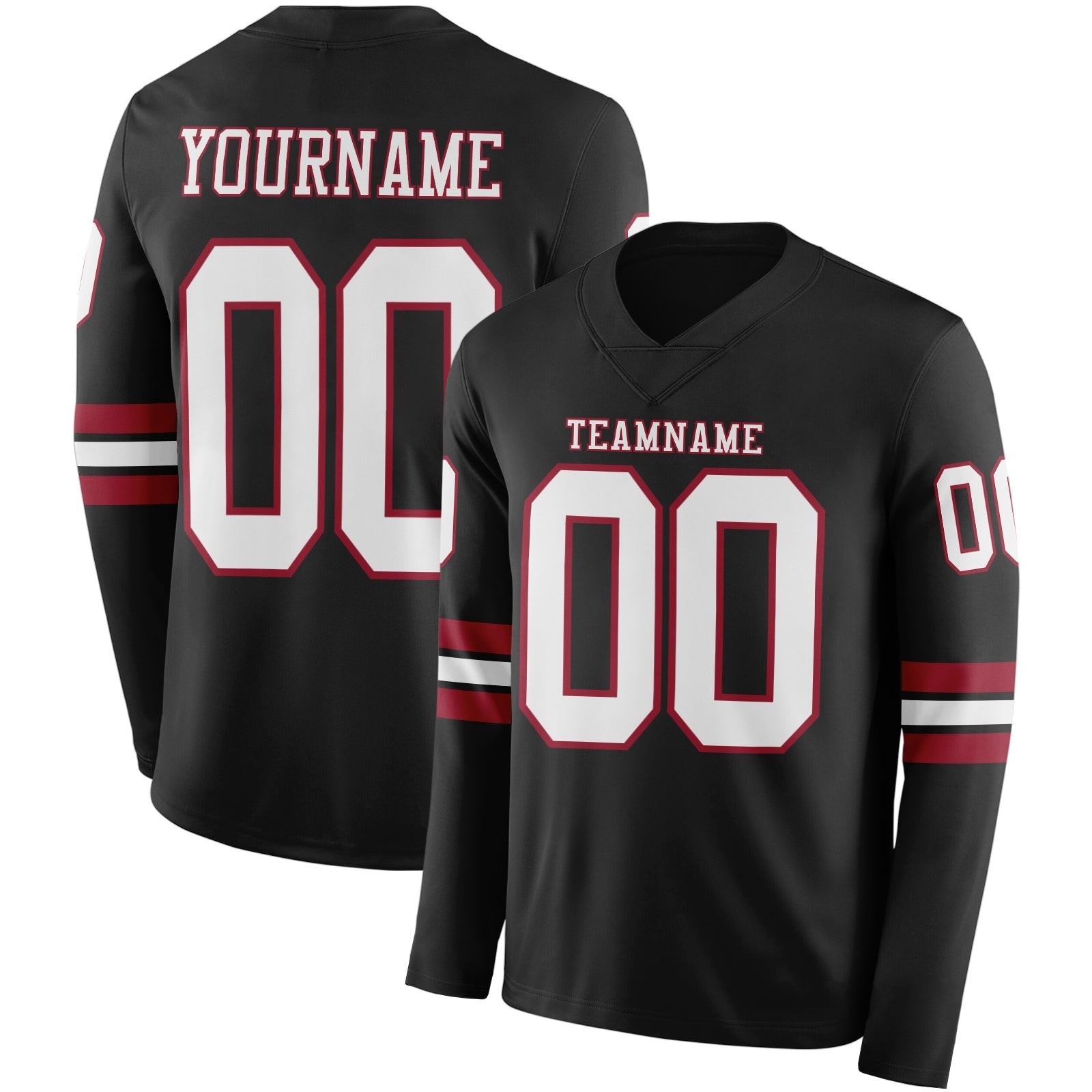 Custom Black White-Cardinal Long Sleeve Authentic Football Jersey photo 1