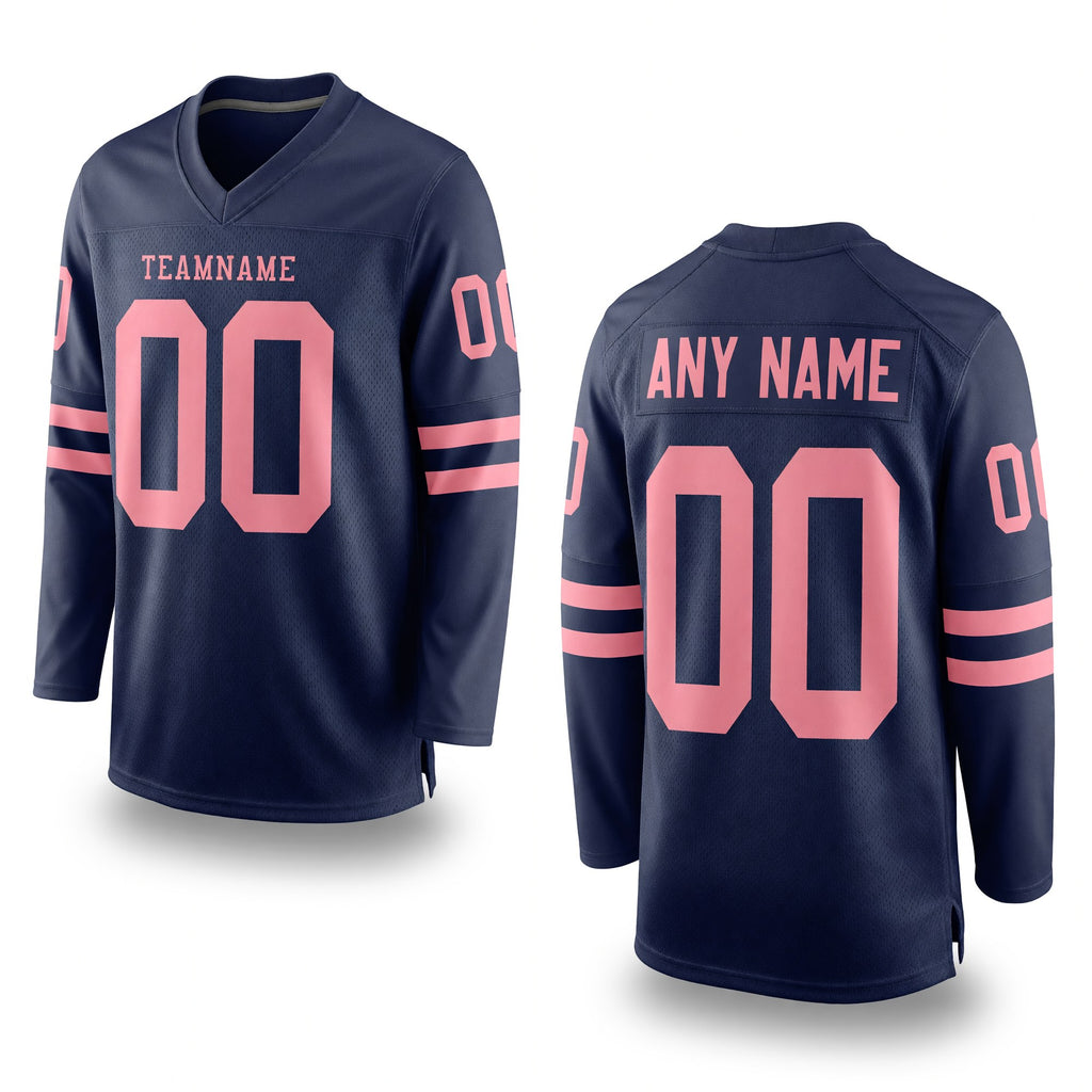 Custom Navy Medium Pink Long Sleeve Authentic Football Jersey