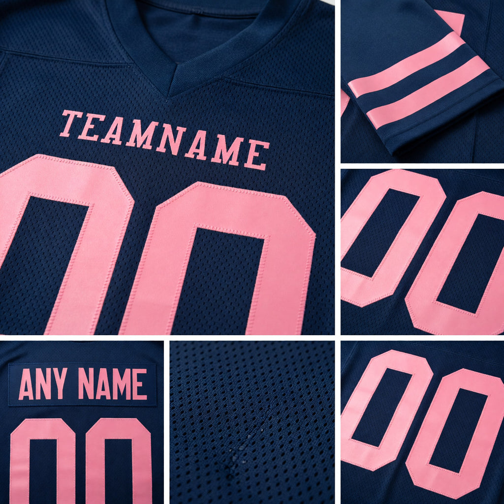 Custom Navy Medium Pink Long Sleeve Authentic Football Jersey detail
