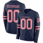 Custom Navy Medium Pink Long Sleeve Authentic Football Jersey photo 1