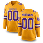 Custom Old Gold Purple-White Long Sleeve Authentic Football Jersey