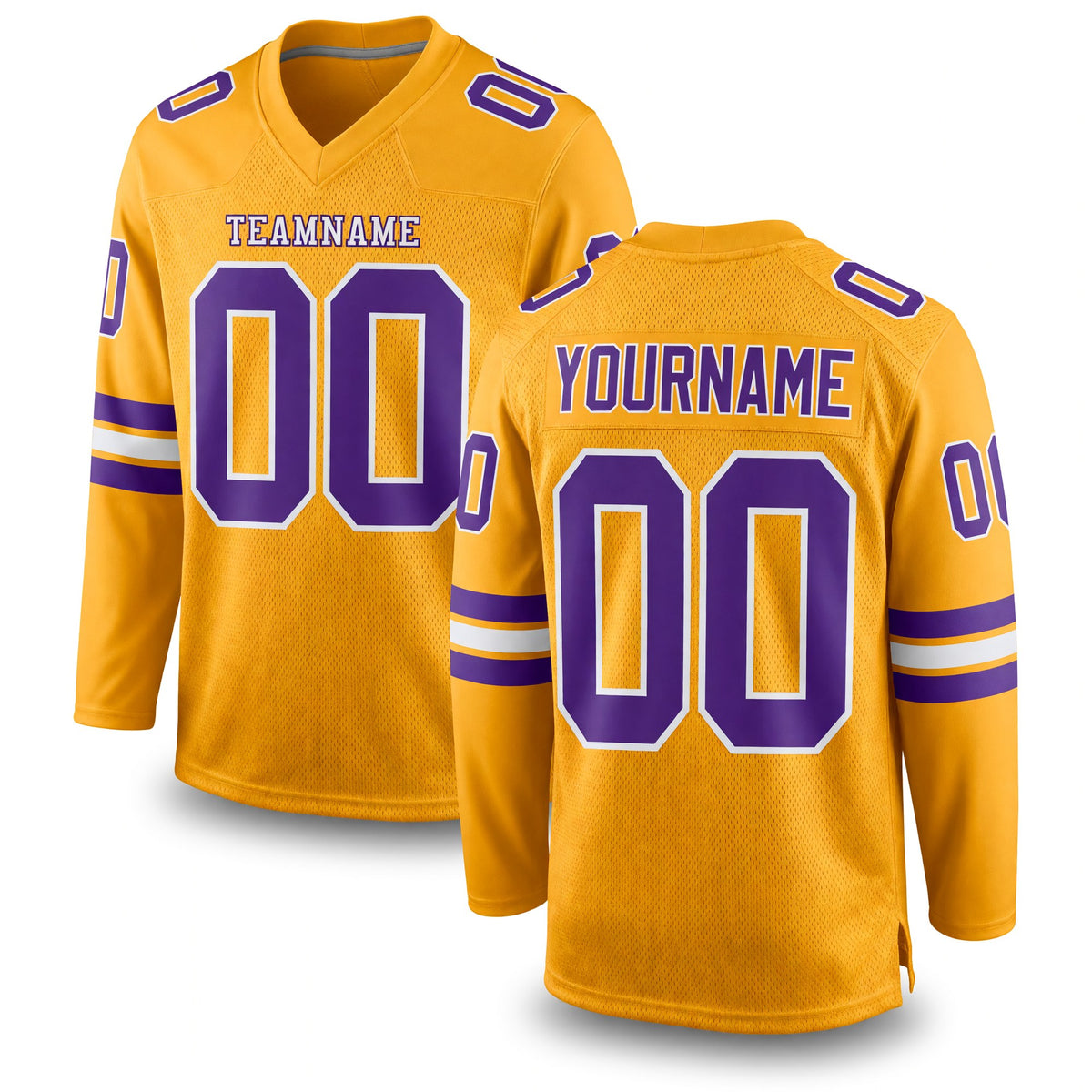 Custom Old Gold Purple-White Long Sleeve Authentic Football Jersey