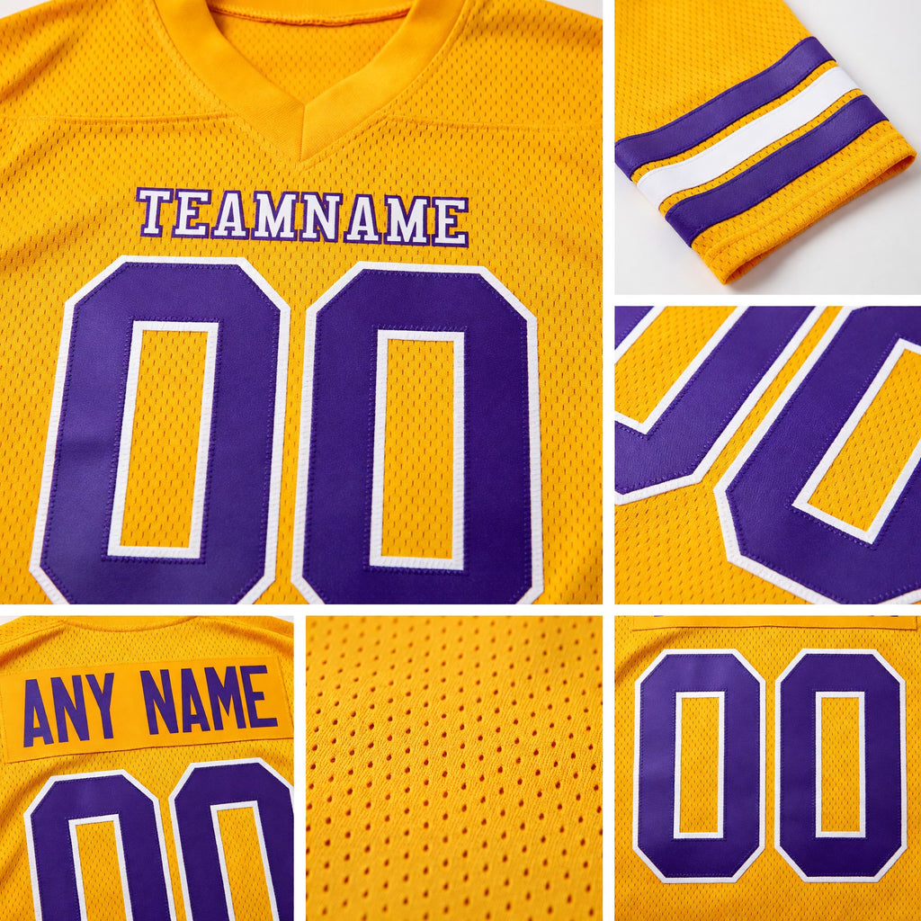 Custom Old Gold Purple-White Long Sleeve Authentic Football Jersey detail