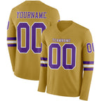 Custom Old Gold Purple-White Long Sleeve Authentic Football Jersey photo 1