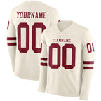 Custom Cream Crimson Long Sleeve Authentic Football Jersey photo 1