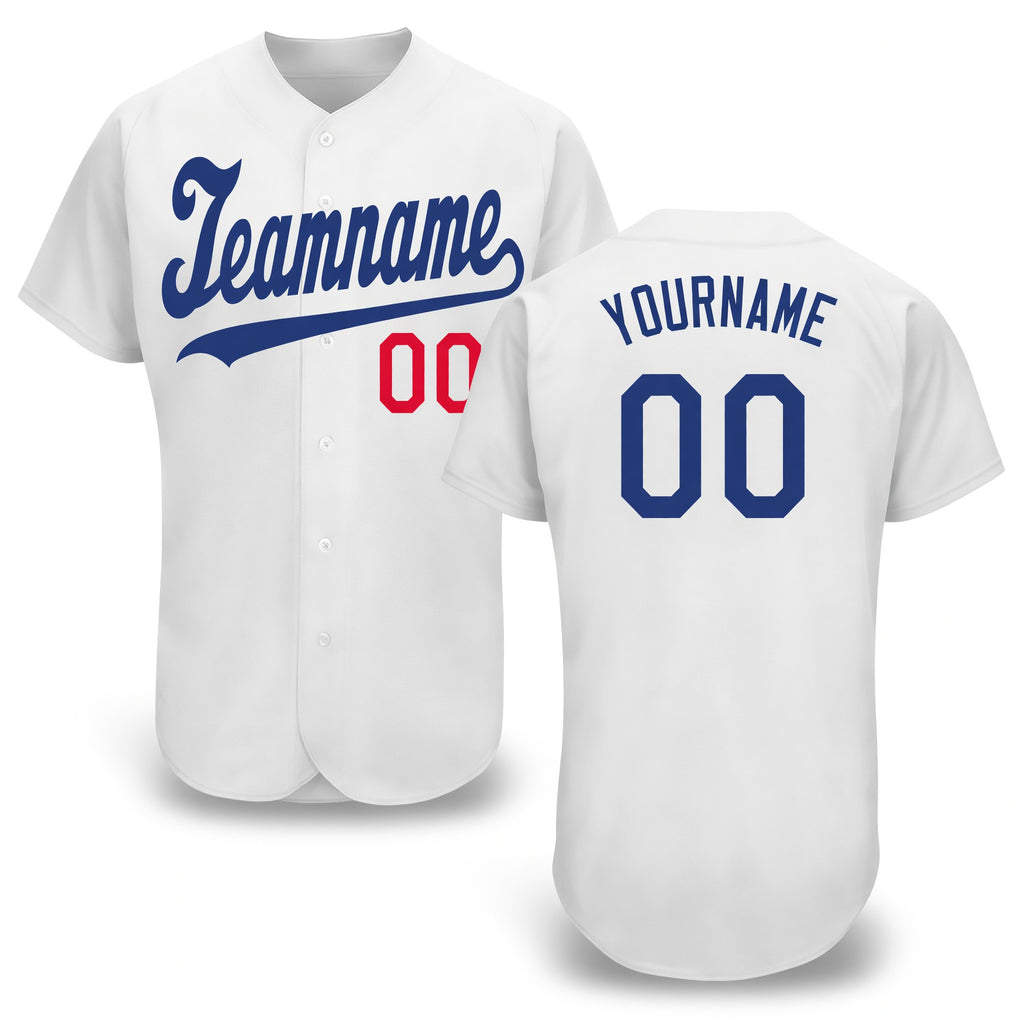 Custom White Royal-Red Baseball Jersey
