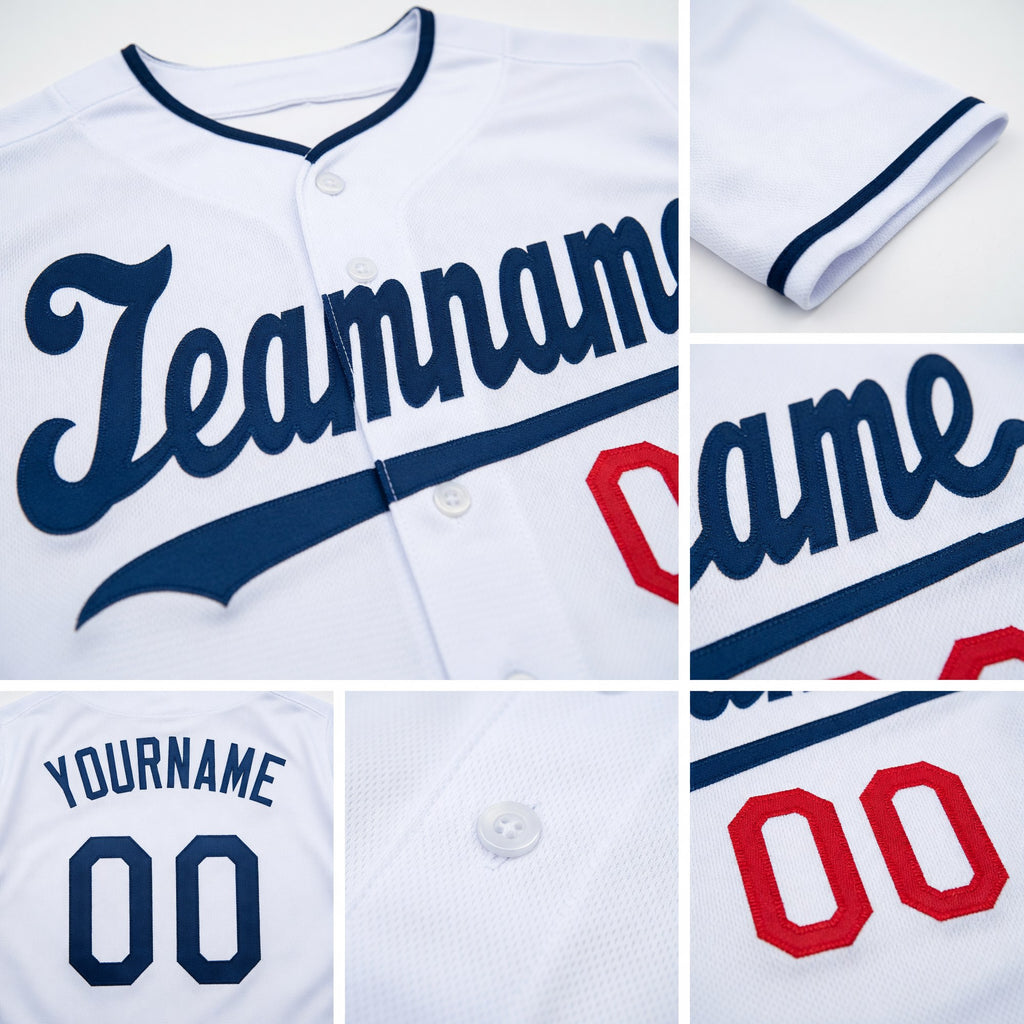 Custom White Royal-Red Baseball Jersey detail