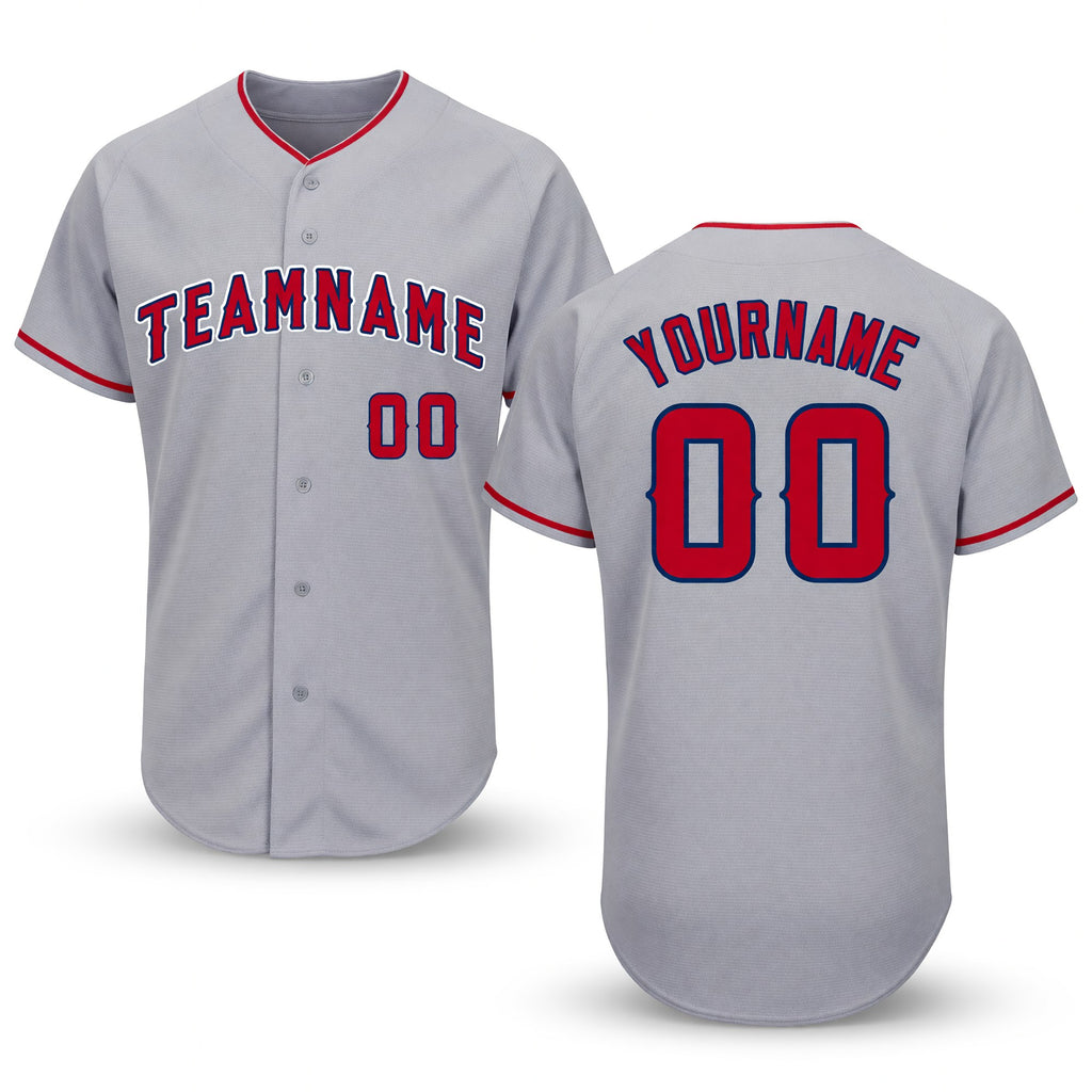 Custom Gray Red-Navy Baseball Jersey