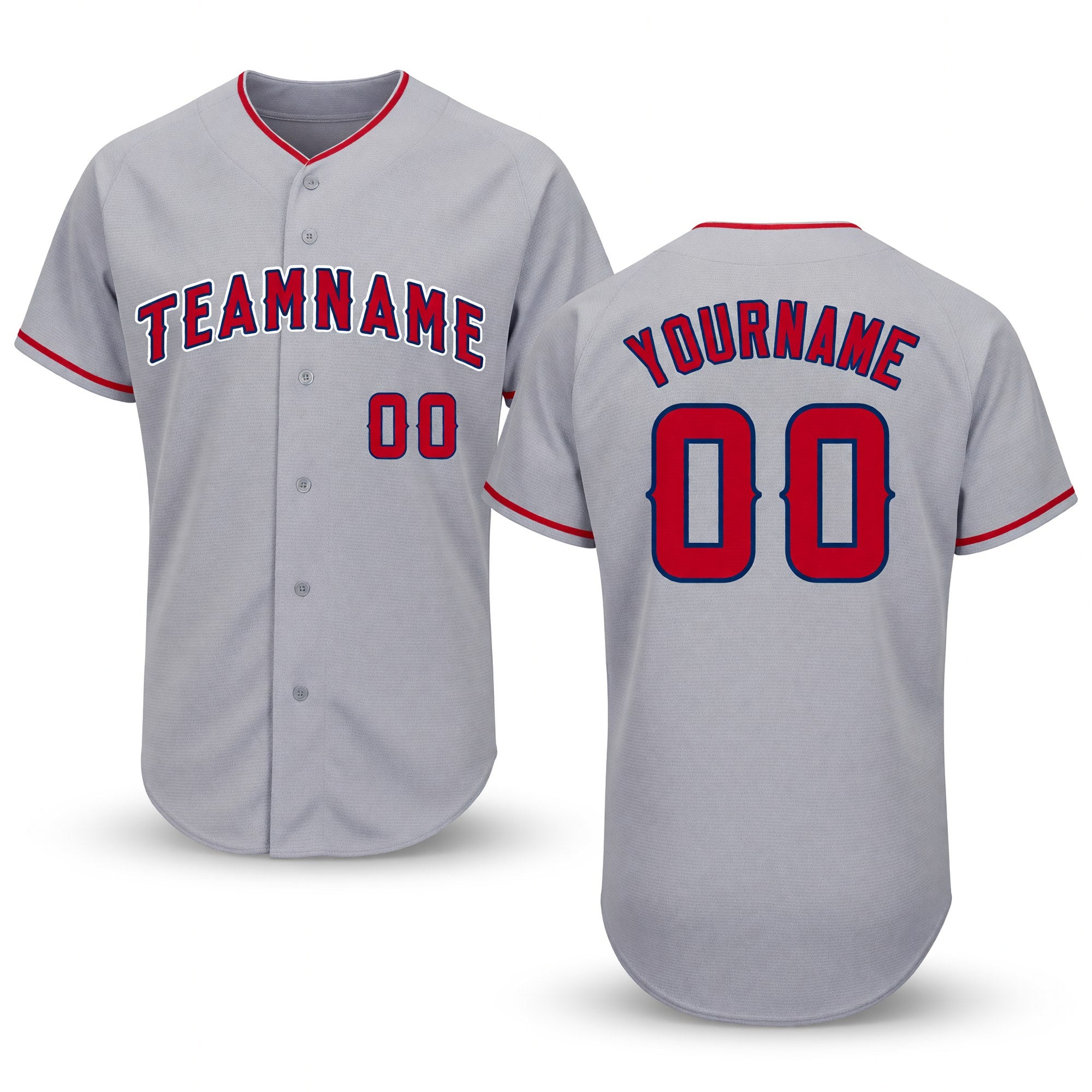 Custom Gray Red-Navy Baseball Jersey