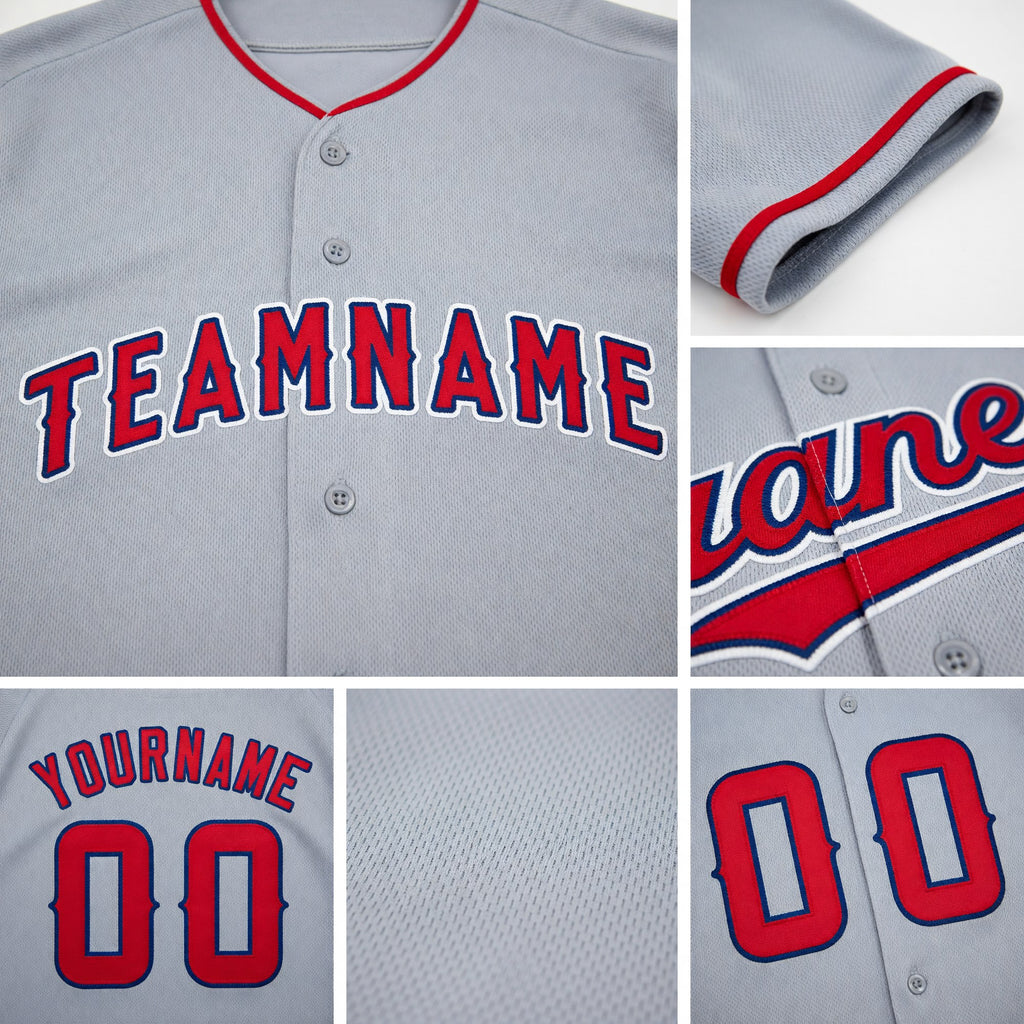 Custom Gray Red-Navy Baseball Jersey detail