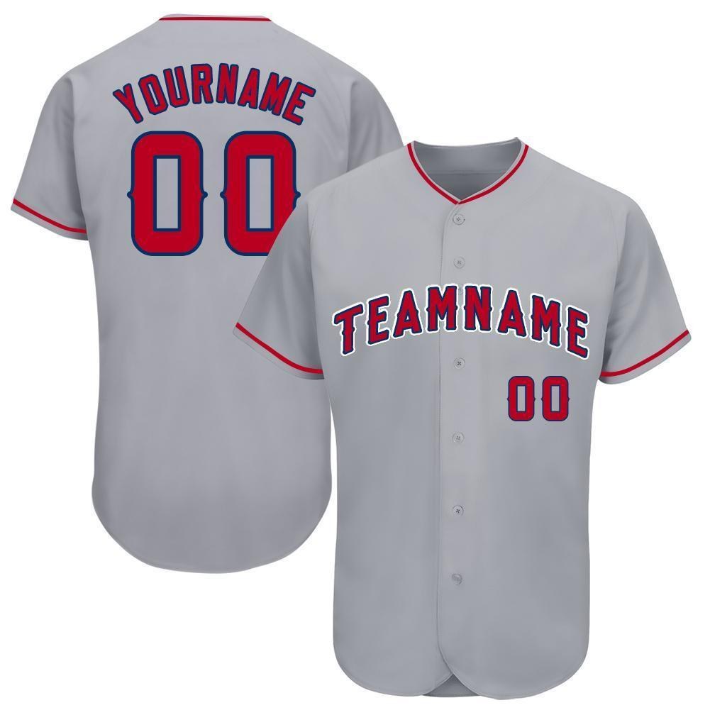 Custom Gray Red-Navy Baseball Jersey photo 1