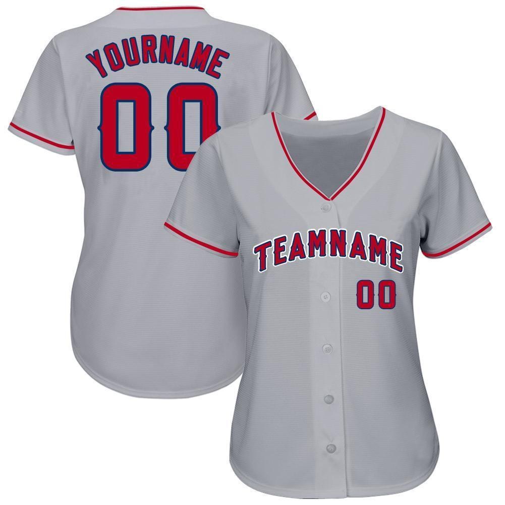 Custom Gray Red-Navy Baseball Jersey photo 2