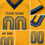 Custom Gold Navy-Powder Blue Drift Fashion Football Jersey detail