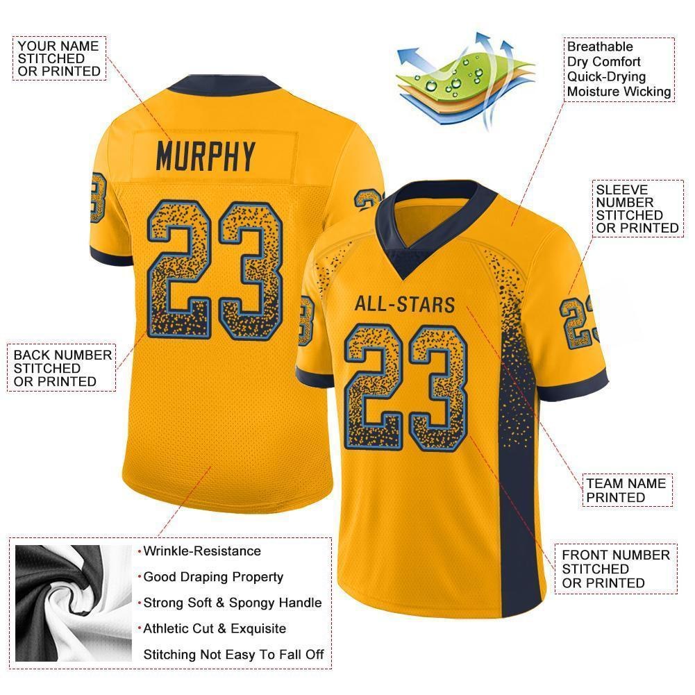 Custom Gold Navy-Powder Blue Drift Fashion Football Jersey photo 3