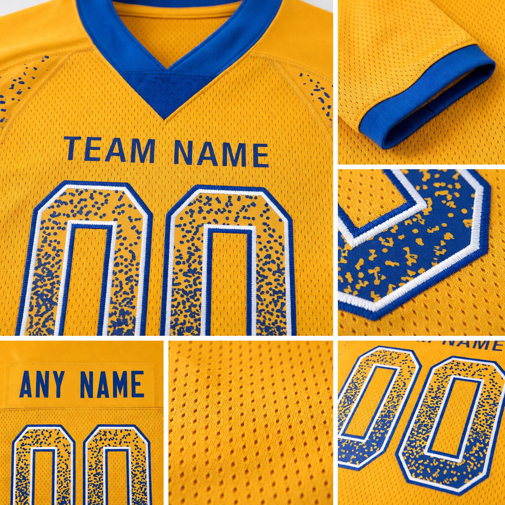 Custom Gold Royal-White Drift Fashion Football Jersey detail