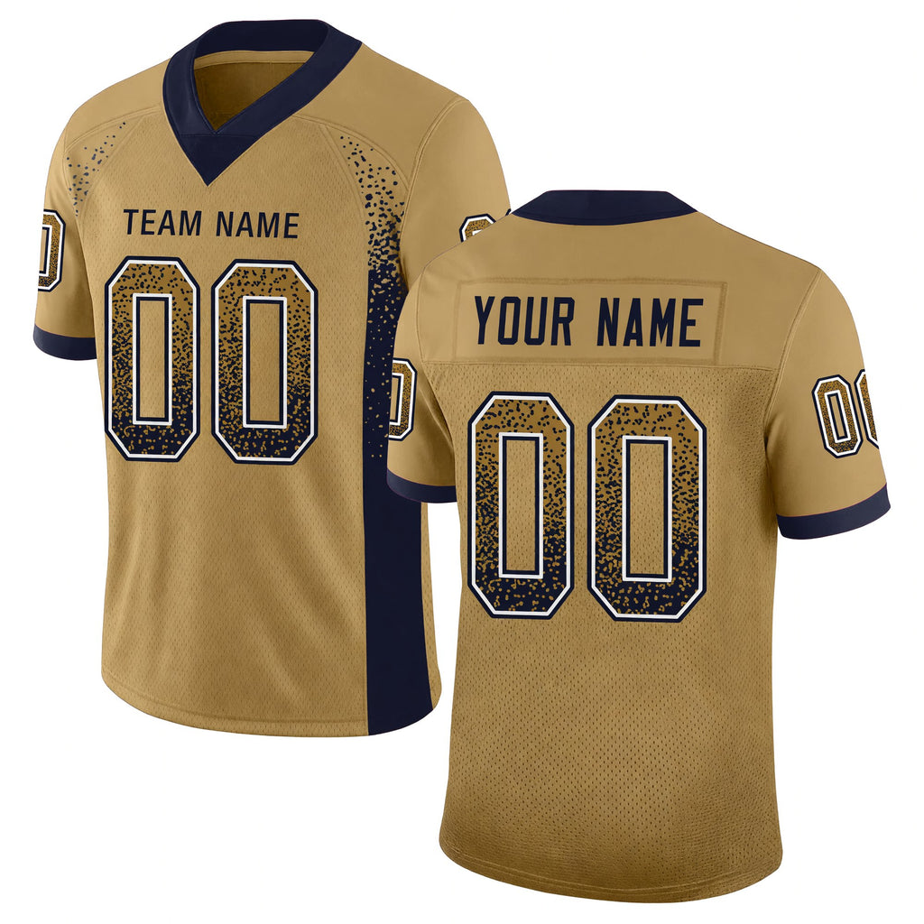 Custom Old Gold Navy-White Drift Fashion Football Jersey