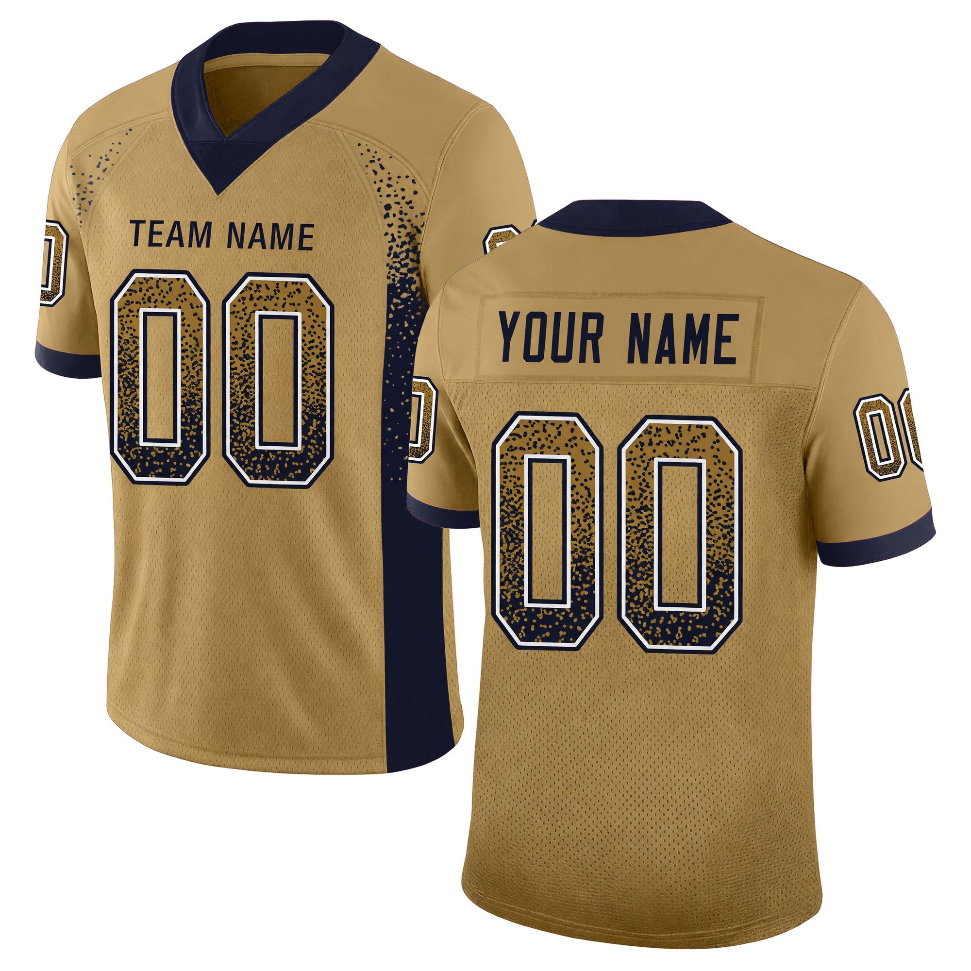 Custom Old Gold Navy-White Drift Fashion Football Jersey