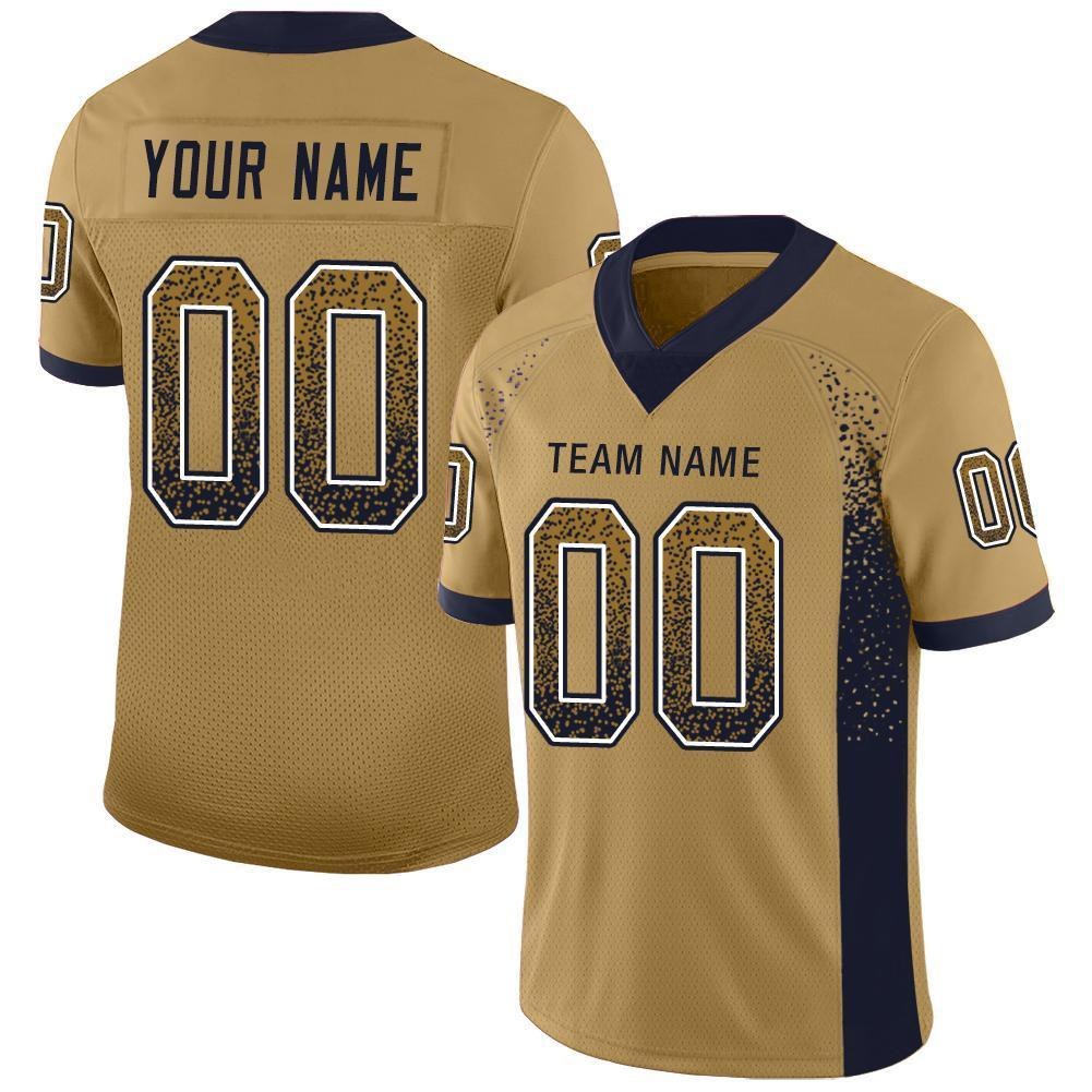 Custom Old Gold Navy-White Drift Fashion Football Jersey photo 1