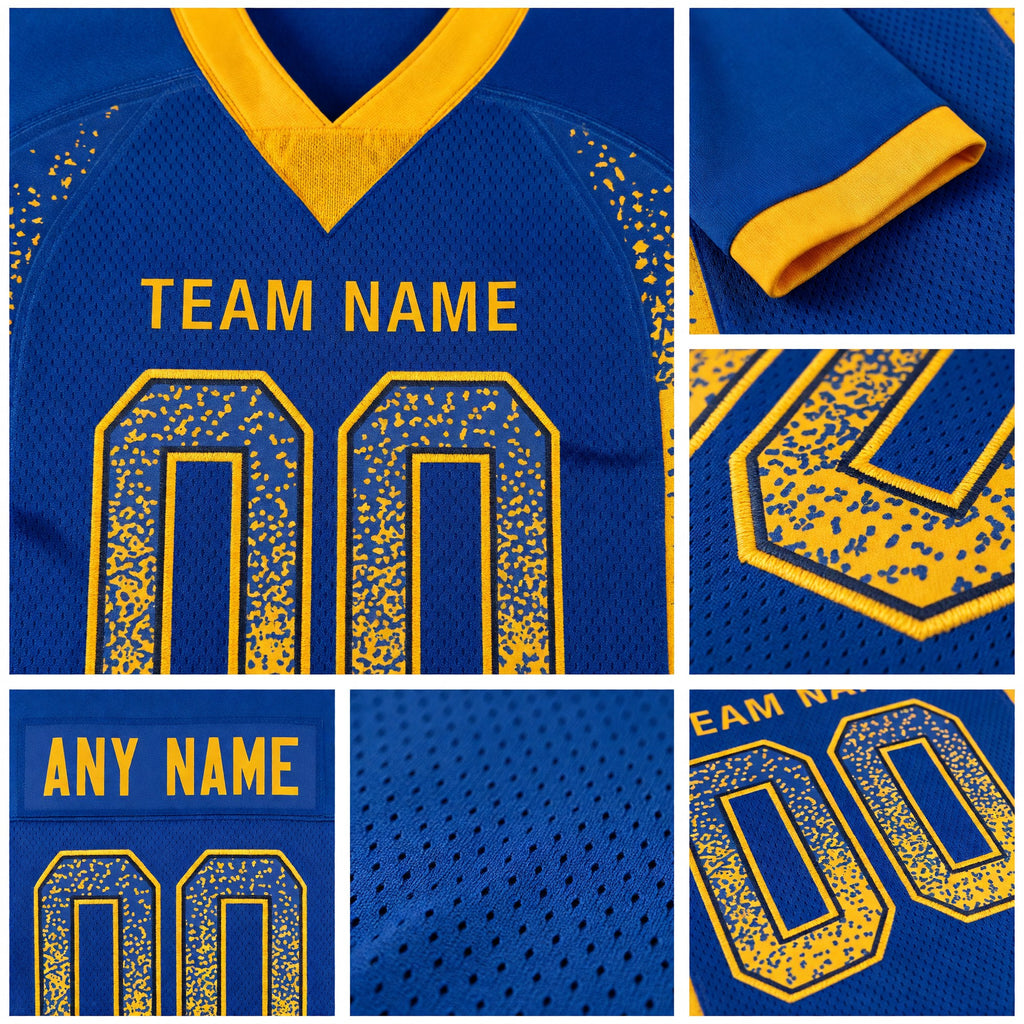 Custom Royal Gold-Navy Drift Fashion Football Jersey detail