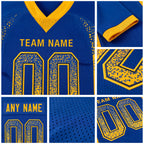 Custom Royal Gold-Navy Drift Fashion Football Jersey detail