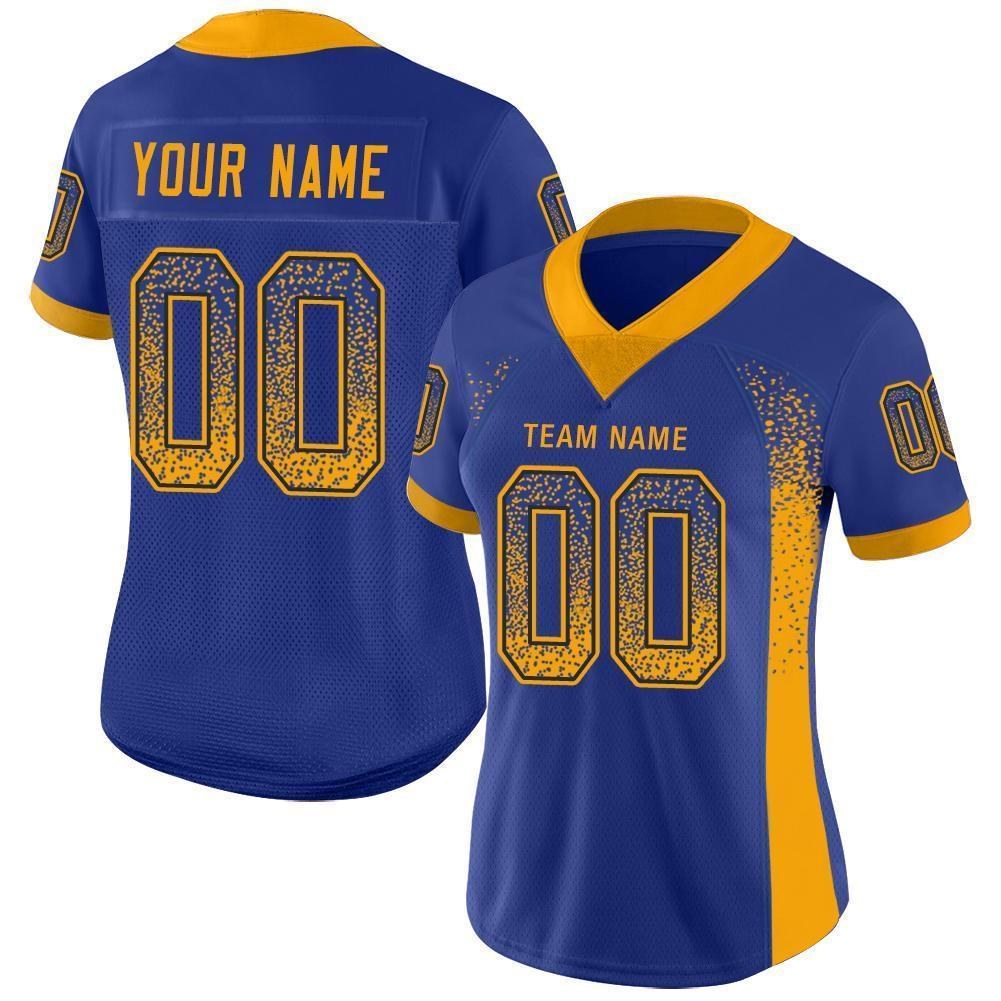 Custom Royal Gold-Navy Drift Fashion Football Jersey photo 2