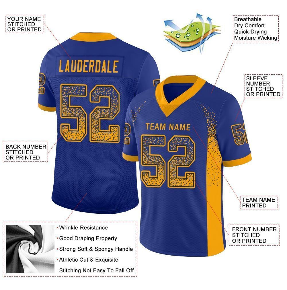Custom Royal Gold-Navy Drift Fashion Football Jersey photo 3