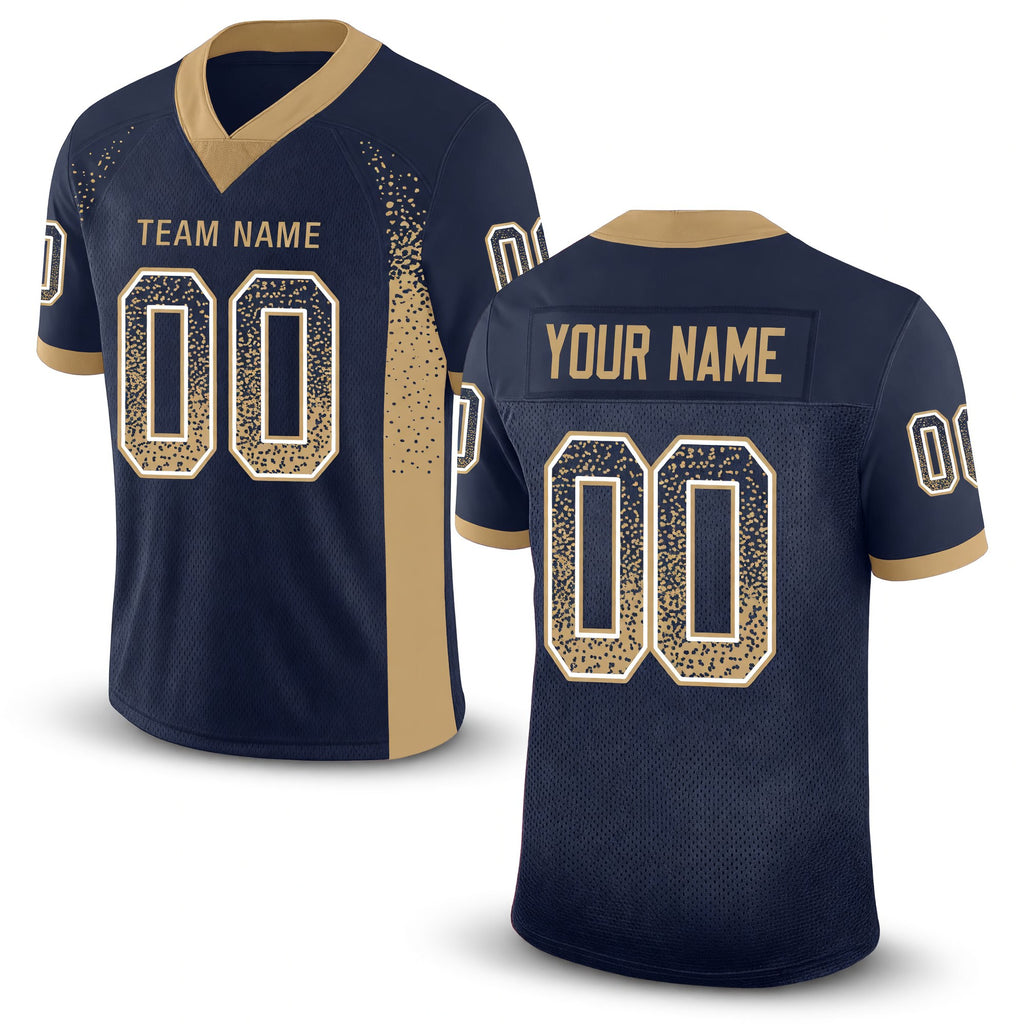 Custom Navy Old Gold-White Drift Fashion Football Jersey