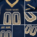 Custom Navy Old Gold-White Drift Fashion Football Jersey detail