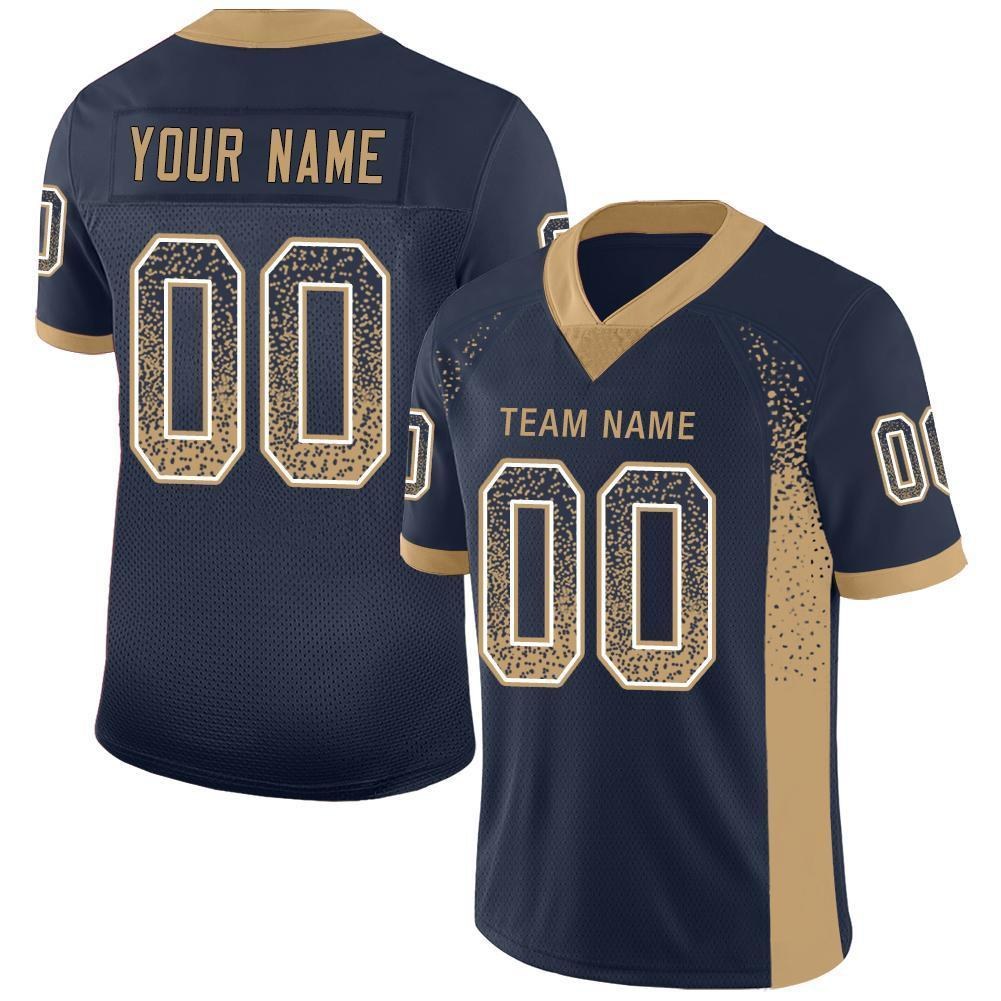 Custom Navy Old Gold-White Drift Fashion Football Jersey photo 1