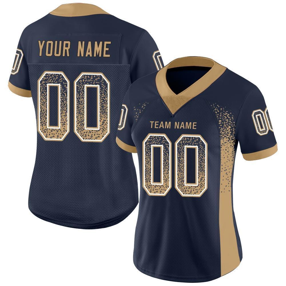 Custom Navy Old Gold-White Drift Fashion Football Jersey photo 2