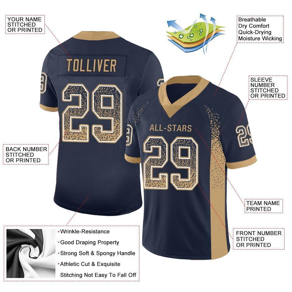 Custom Navy Old Gold-White Drift Fashion Football Jersey photo 3