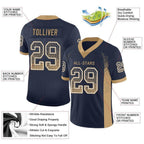 Custom Navy Old Gold-White Drift Fashion Football Jersey photo 3
