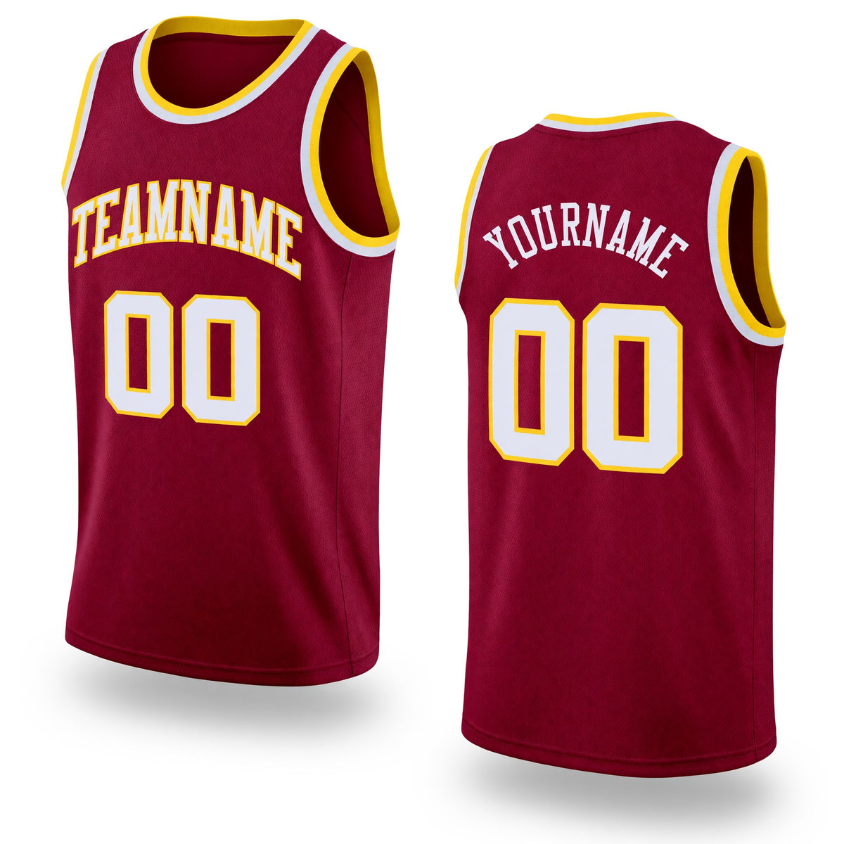 Custom Maroon White-Gold Round Neck Rib-Knit Basketball Jersey