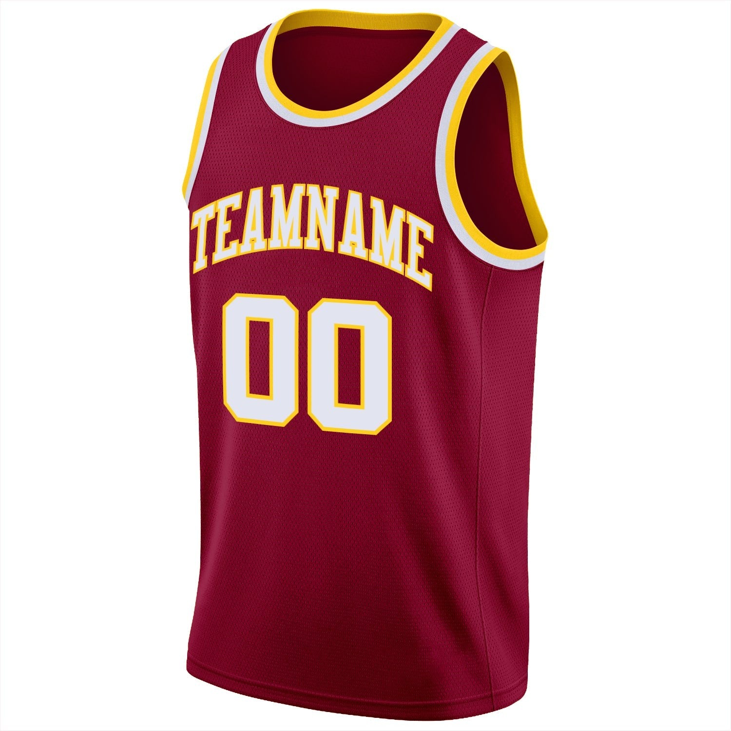 Custom Maroon White-Gold Round Neck Rib-Knit Basketball Jersey photo 4