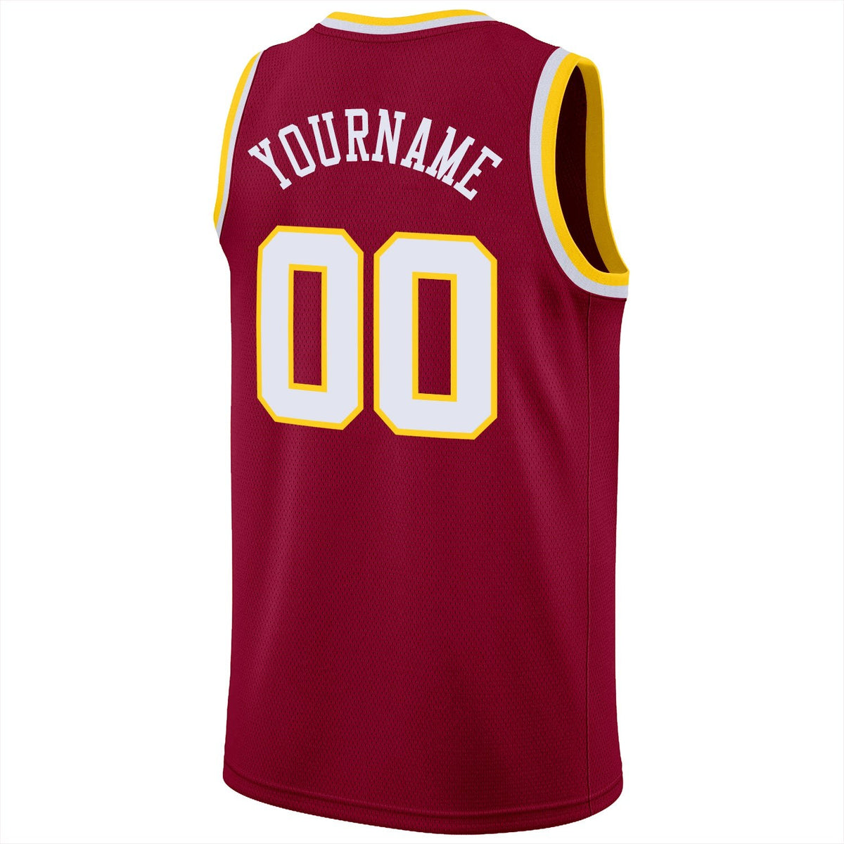 Custom Maroon White-Gold Round Neck Rib-Knit Basketball Jersey photo 5