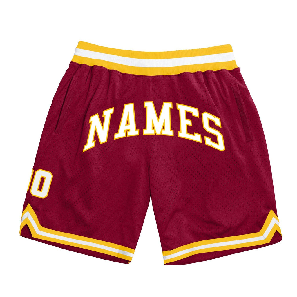 Custom Maroon White-Gold Authentic Throwback Basketball Shorts photo 1